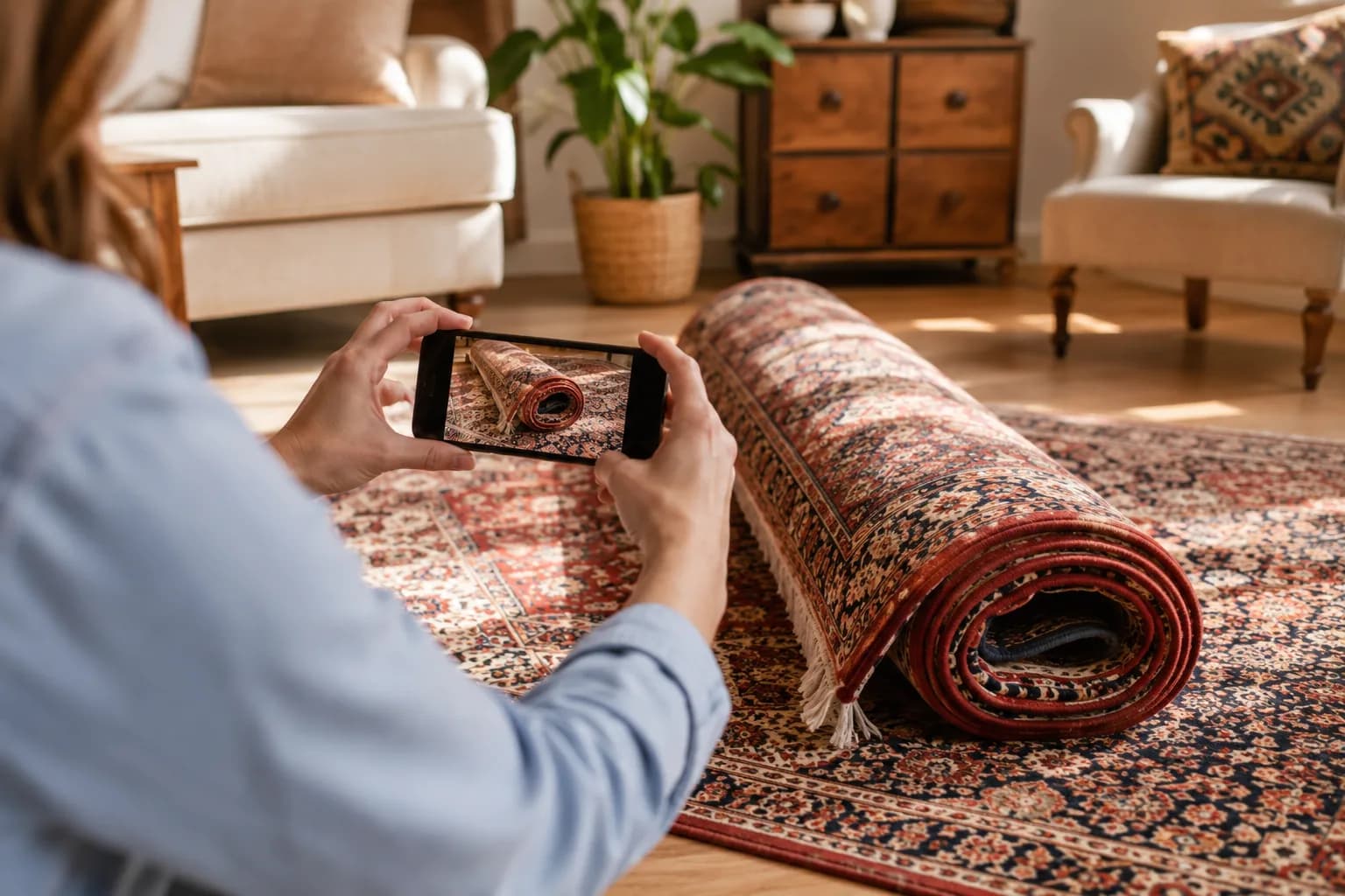 Teppich per Smartphone fotografieren und für ein kostenloses Angebot senden